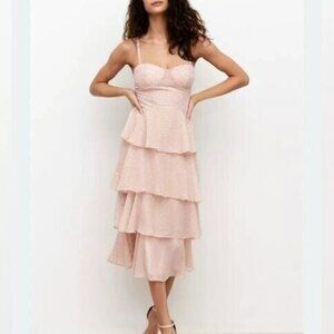 Yumi Kim Gallery Dress Pink Blush Lurex Swiss Dot Sleeveless Midi Small